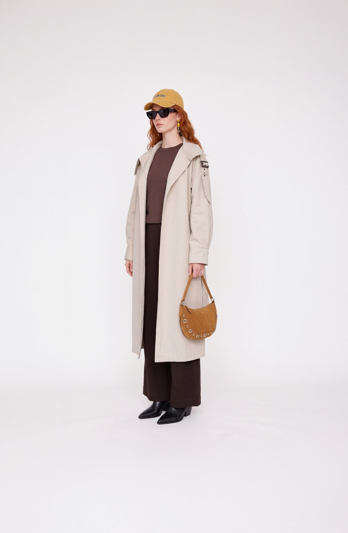 Dik Yaka Toka Kemerli Taş Oversize Trençkot