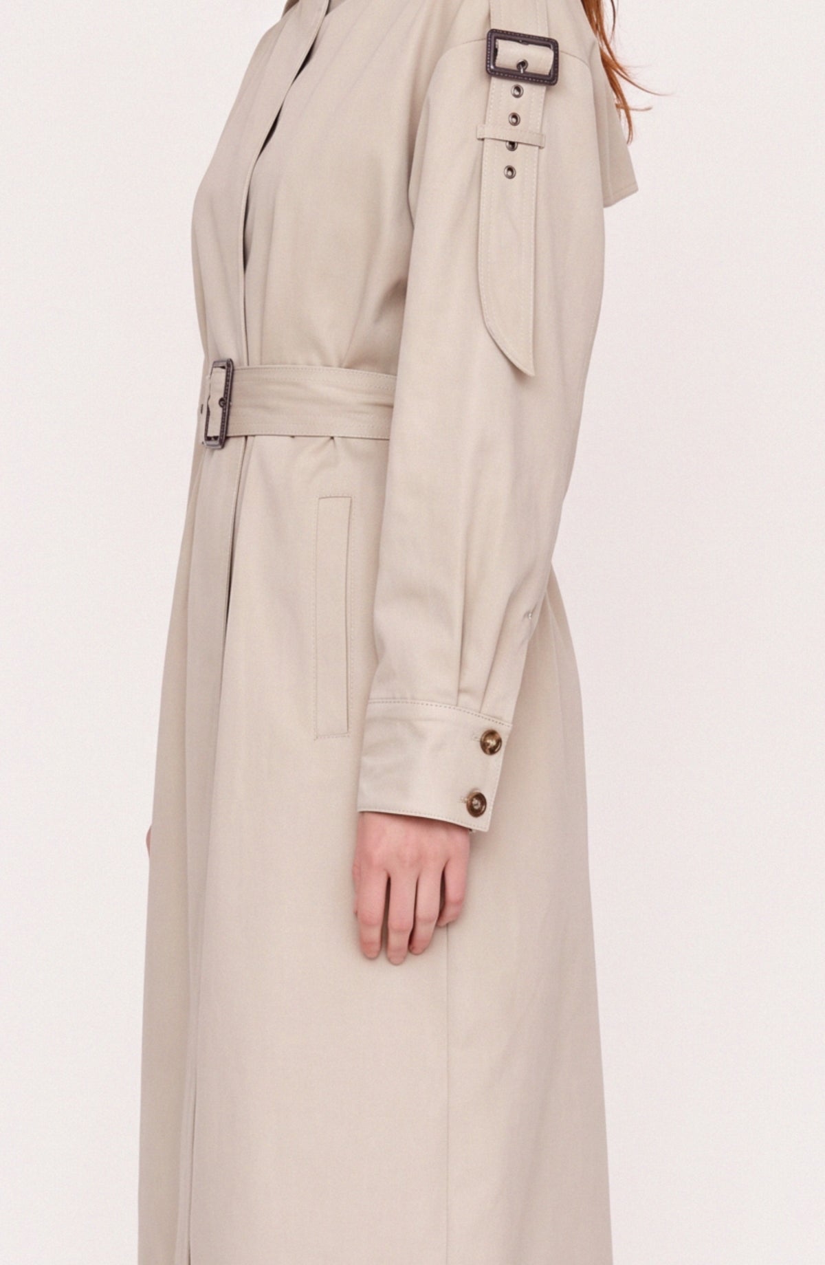 Dik Yaka Toka Kemerli Taş Oversize Trençkot