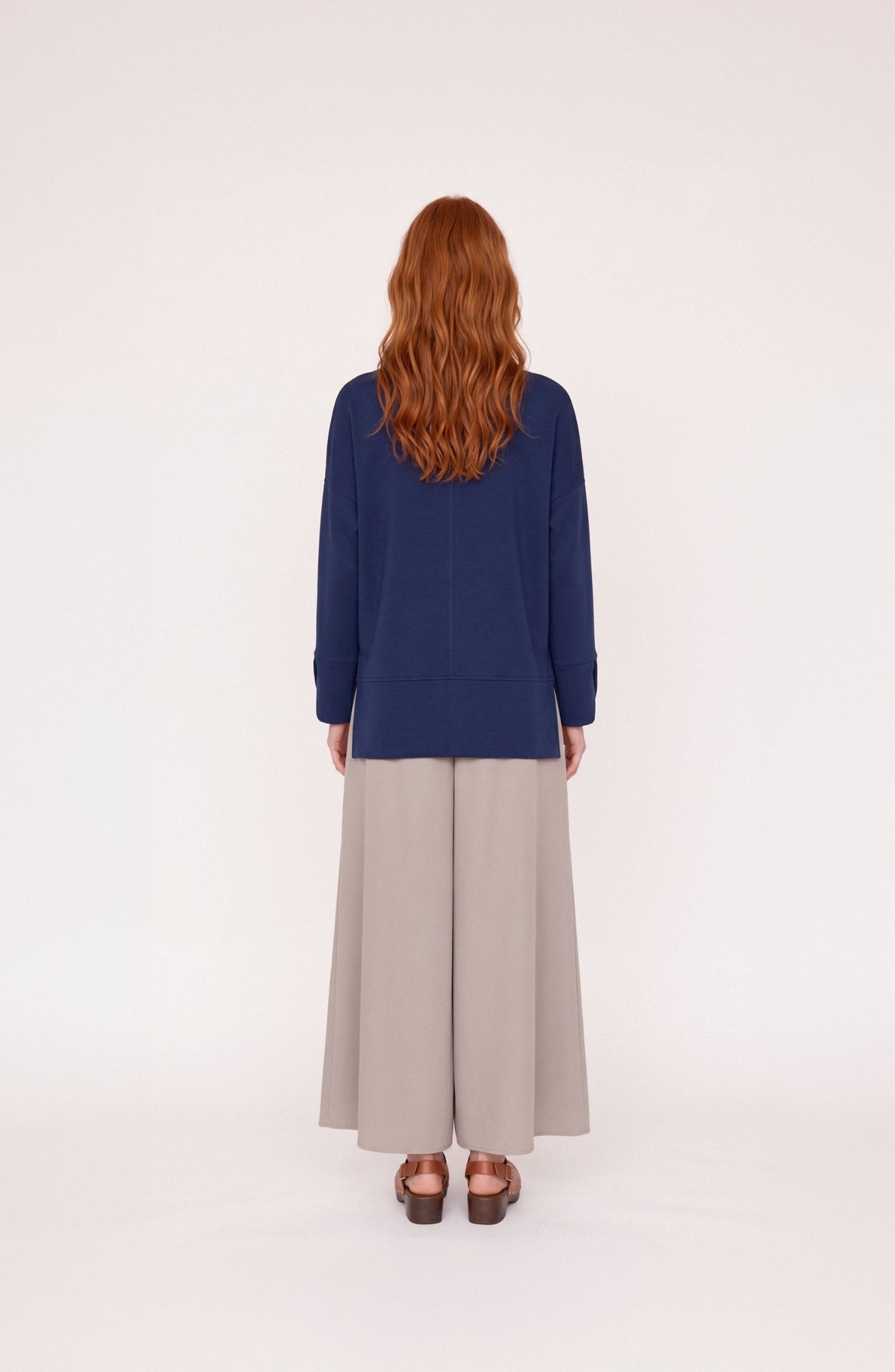 Kol Yırtmaçlı Kobalt Mavi Viskon Basic Sweatshirt