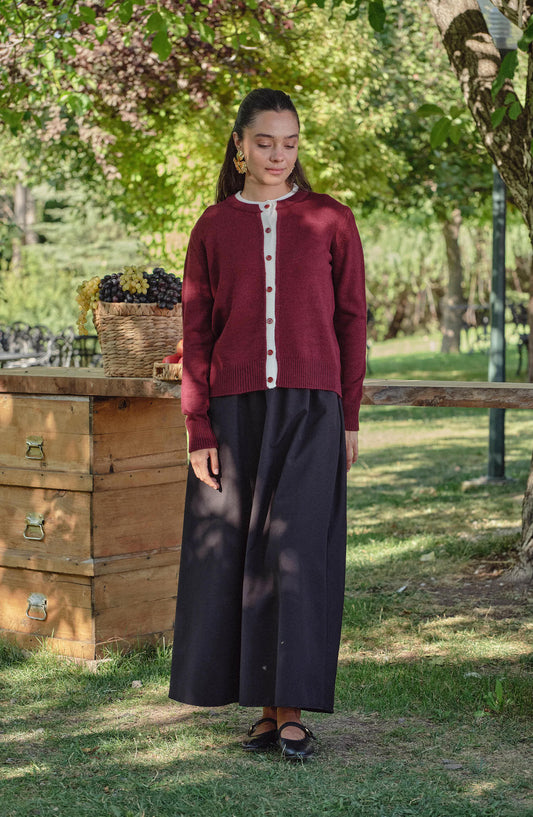 Katmanlı Kısa Bordo Triko Hırka