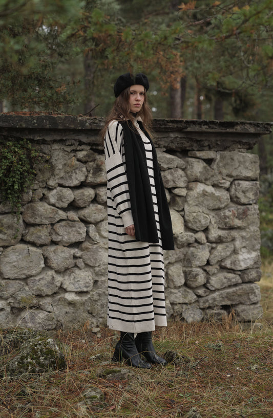 Çizgili Taş Triko Elbise