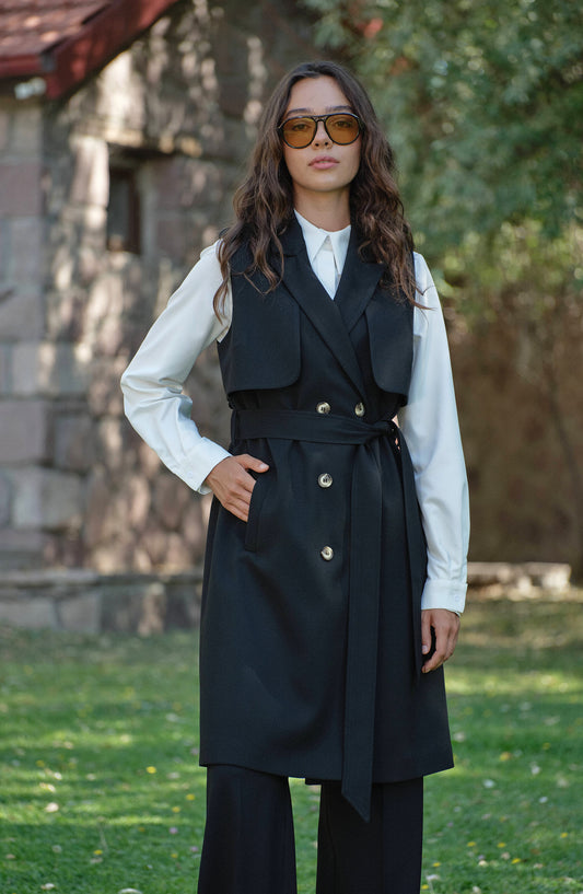 Rüzgarlıklı Siyah Gabardin Yelek