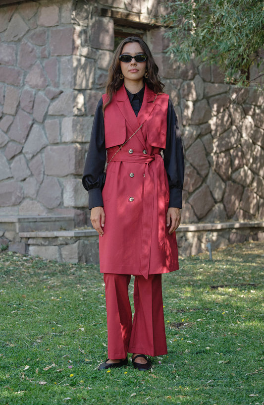 Rüzgarlıklı Bordo Gabardin Yelek