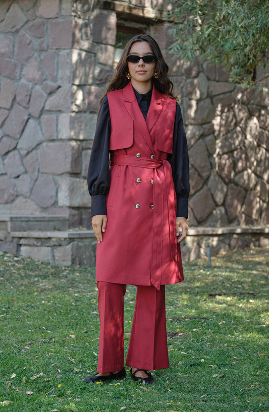 Rüzgarlıklı Bordo Gabardin Yelek