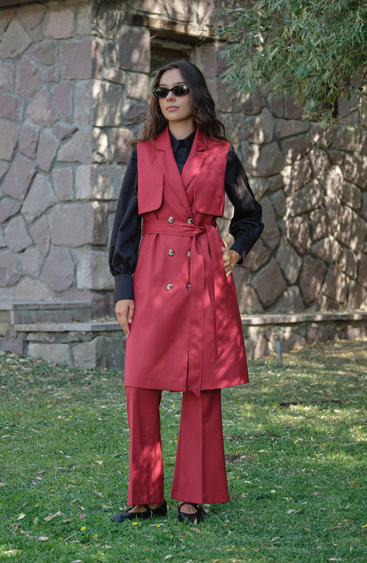 Rüzgarlıklı Bordo Gabardin Yelek