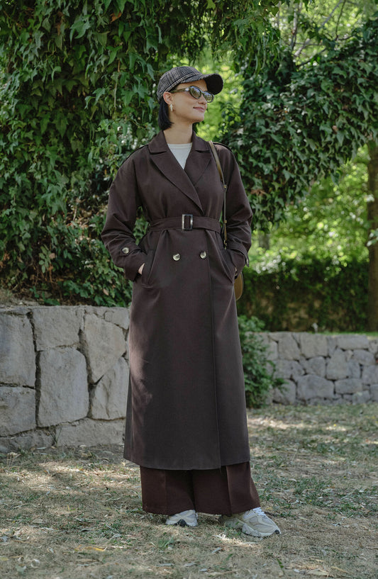 Oversize Acı Kahve Maksi Trençkot