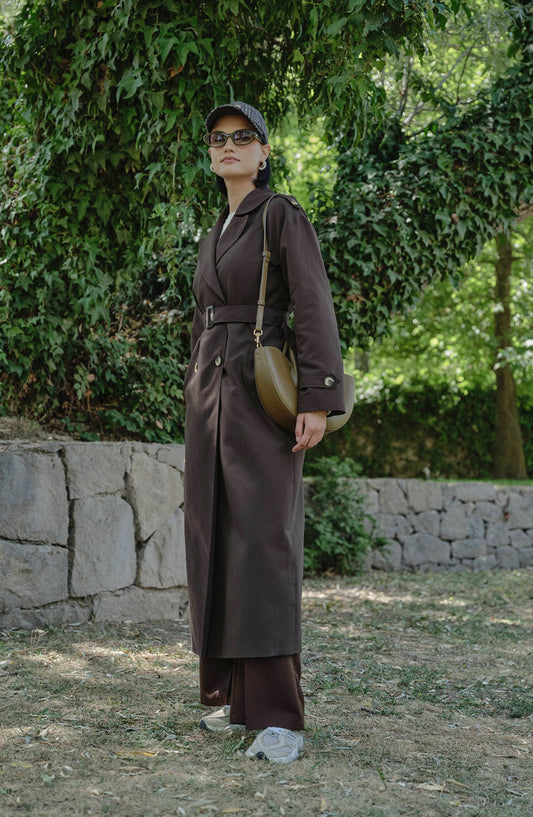 Oversize Acı Kahve Maksi Trençkot