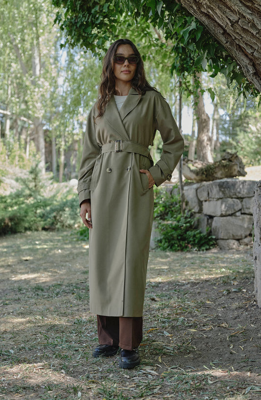 Oversize Haki Maksi Trençkot