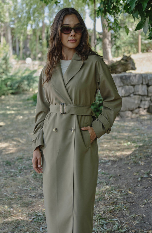 Oversize Haki Maksi Trençkot