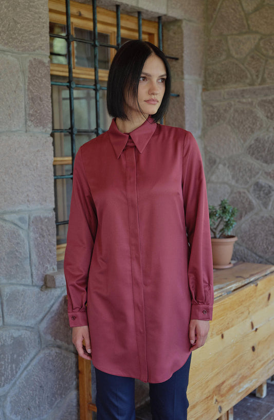 Midi Basic Bordo Gömlek