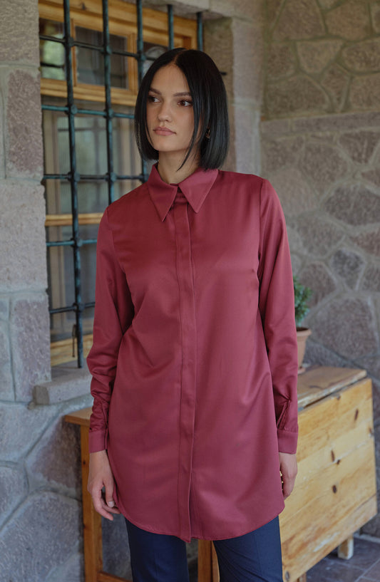 Midi Basic Bordo Gömlek