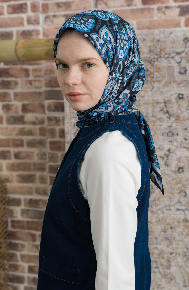 Royadia Lacivert Etnik Desenli Eşarp