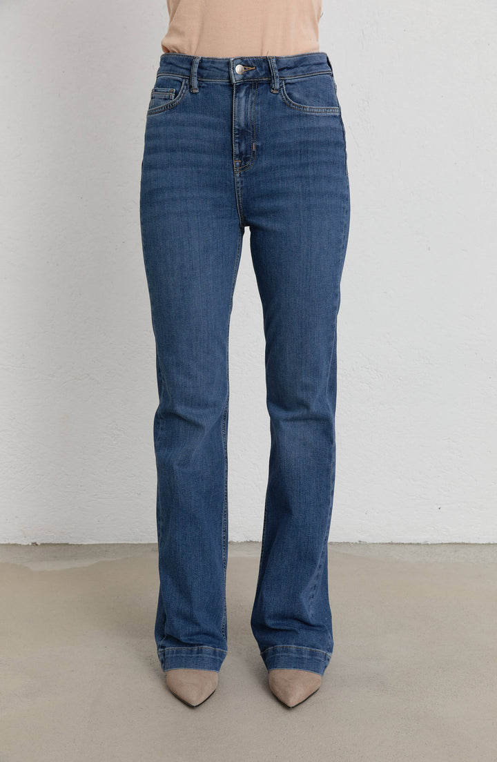 Flare Koyu Mavi Denim Pantolon