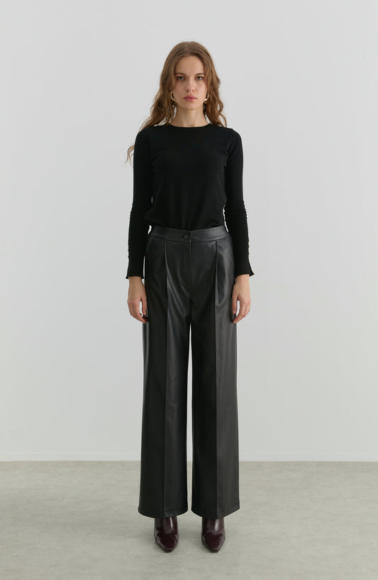 Deri Siyah Palazzo Pantolon