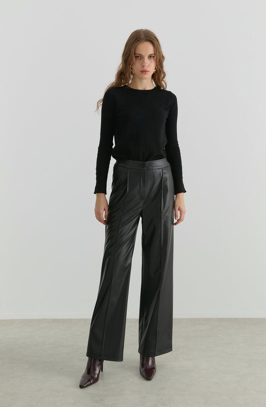 Deri Siyah Palazzo Pantolon
