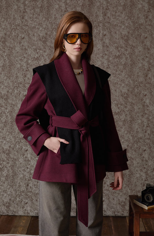 Kruvaze Vişne Kaşe Ceket Kaban