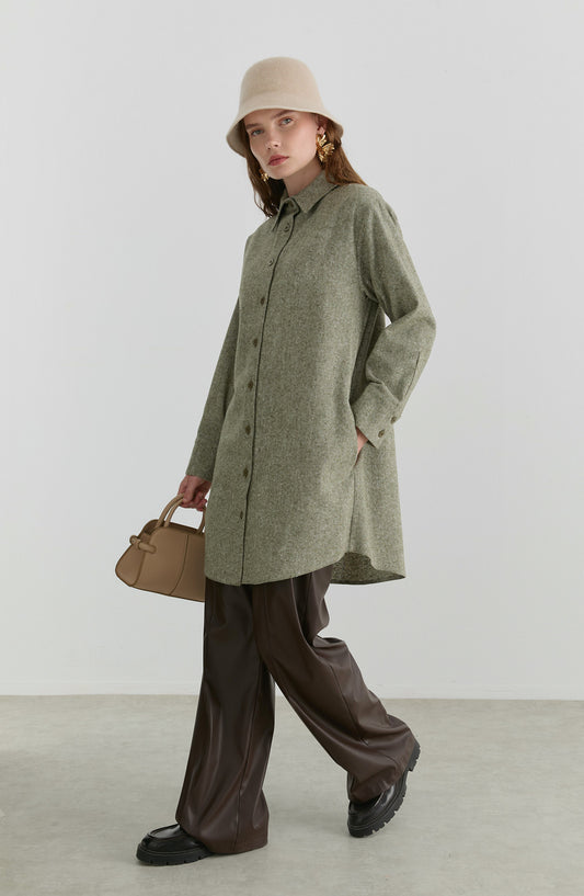 Oversize Haki Tüvit Gömlek Ceket