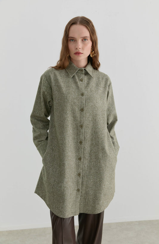 Oversize Haki Tüvit Gömlek Ceket