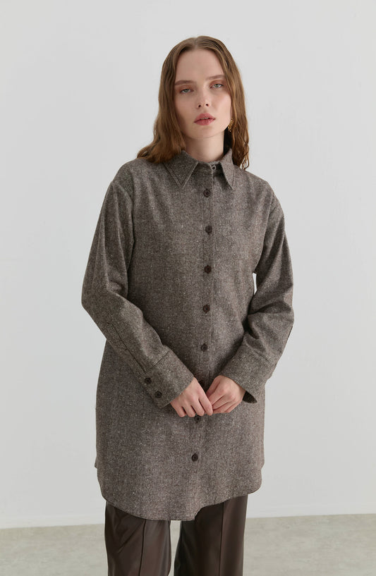 Oversize Kahverengi Tüvit Gömlek Ceket