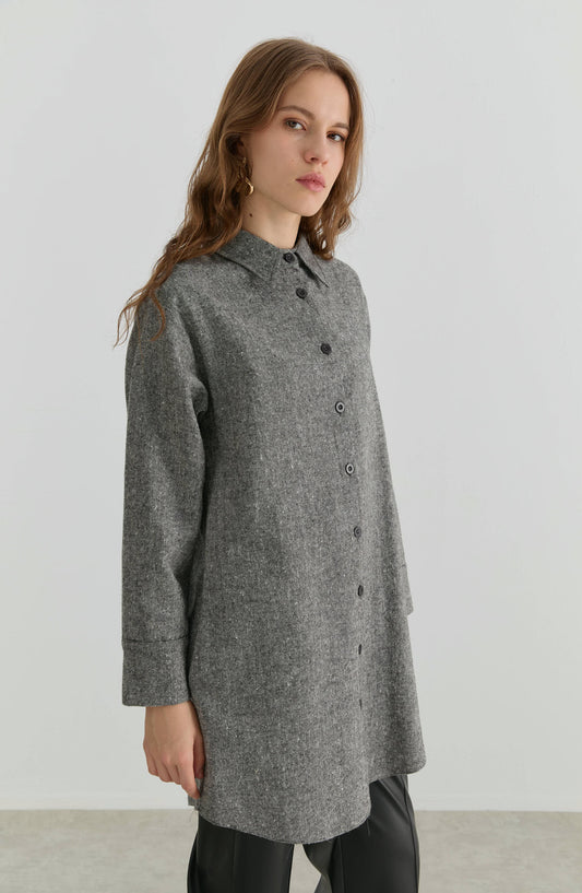 Oversize Siyah Tüvit Gömlek Ceket