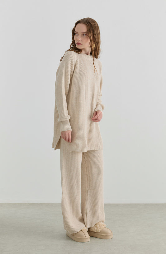 Basic Fitilli Taş Triko İkili Takım