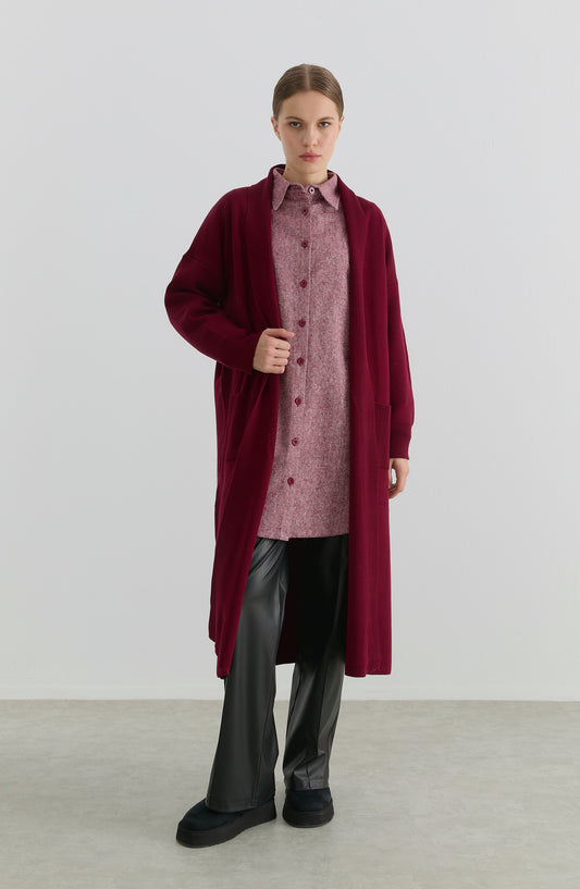 Cepli Maksi Bordo Triko Hırka