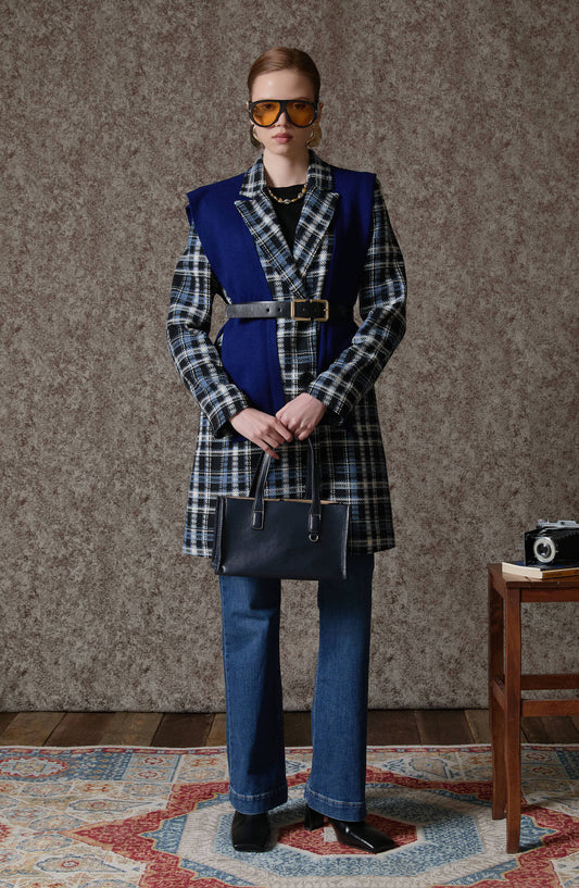 Ekose İndigo Tüvit Palazzo Ceket