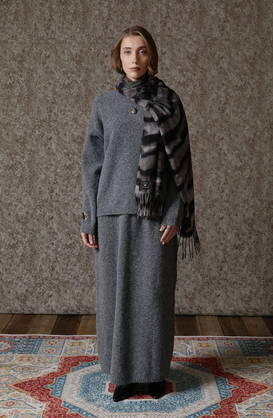 Basic Pufik Gri Triko Etekli İkili Takım