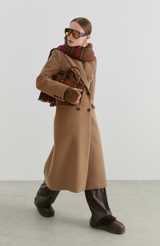 Maksi Tay Tüyü Mocha Ceket Kaban