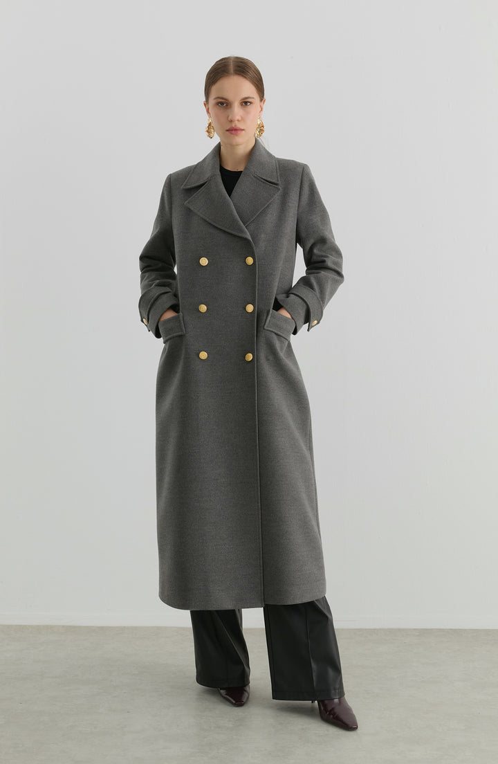 Blazer Maksi Gri Kaşmir Kaban