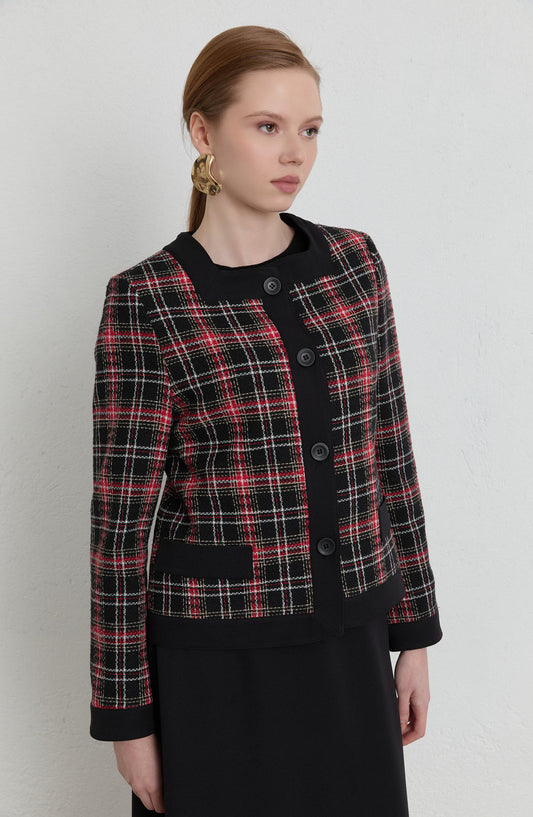 Garnili Ekose Kırmızı Tüvit Ceket