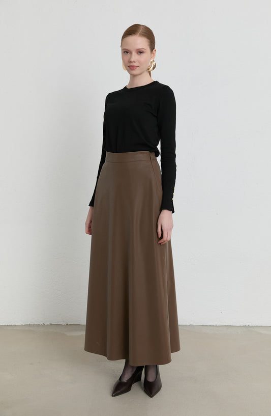 Deri Vizon Kloş Etek