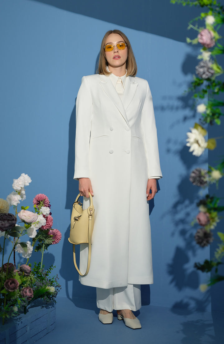 Tam Boy Maksi Ceket Ekru