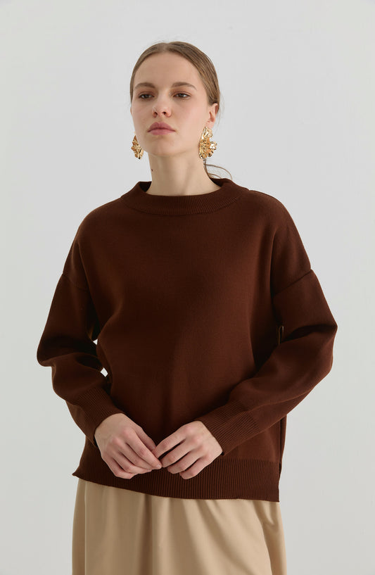 Basic Kahverengi Triko Kazak