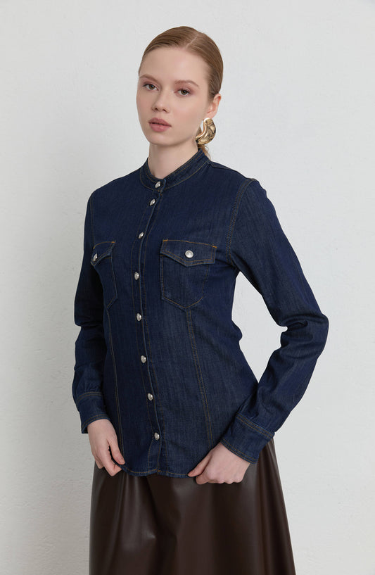 Blazer Lacivert Denim Gömlek