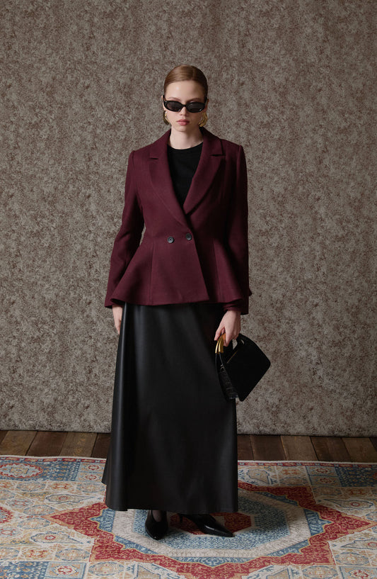 Peplumlu Vişne Kaşmir Kaşe Ceket