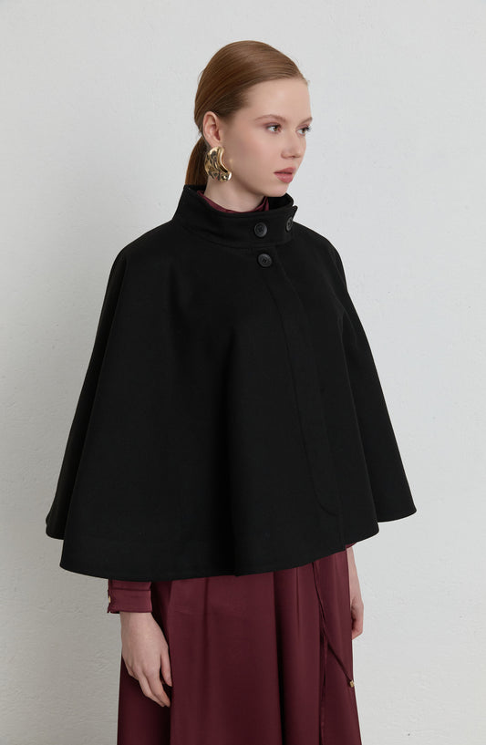 Kaşe Siyah Pelerin Panço