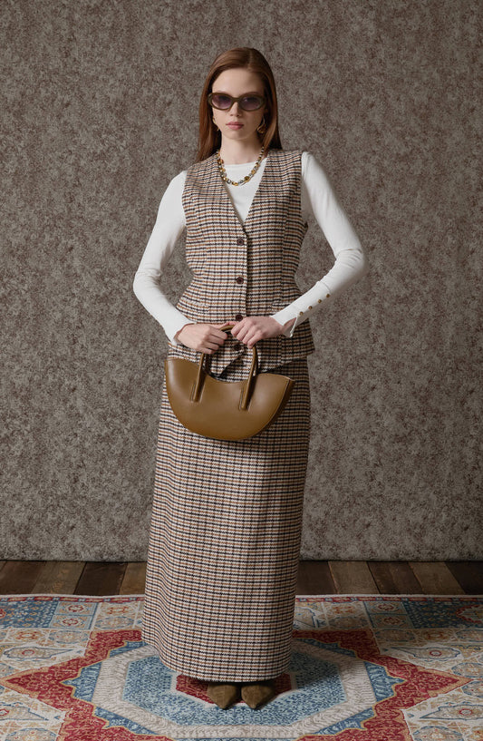 Kazayağı Yelek Etek Takım Sütlü Kahve