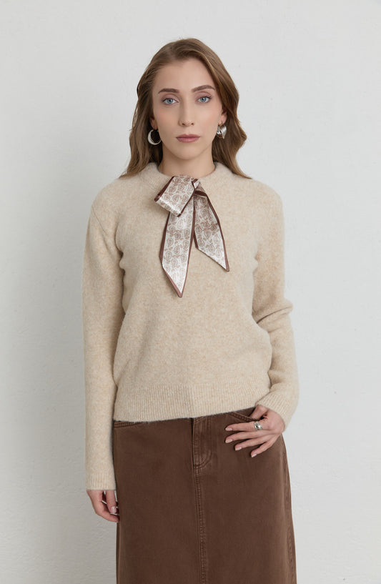 Fularlı Taş Basic Yumoş Triko Kazak