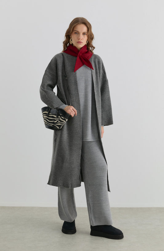 Çelik Örme Pufik Antrasit Triko Hırka