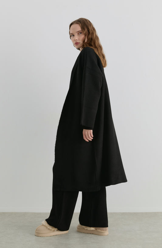 Çelik Örme Pufik Siyah Triko Hırka