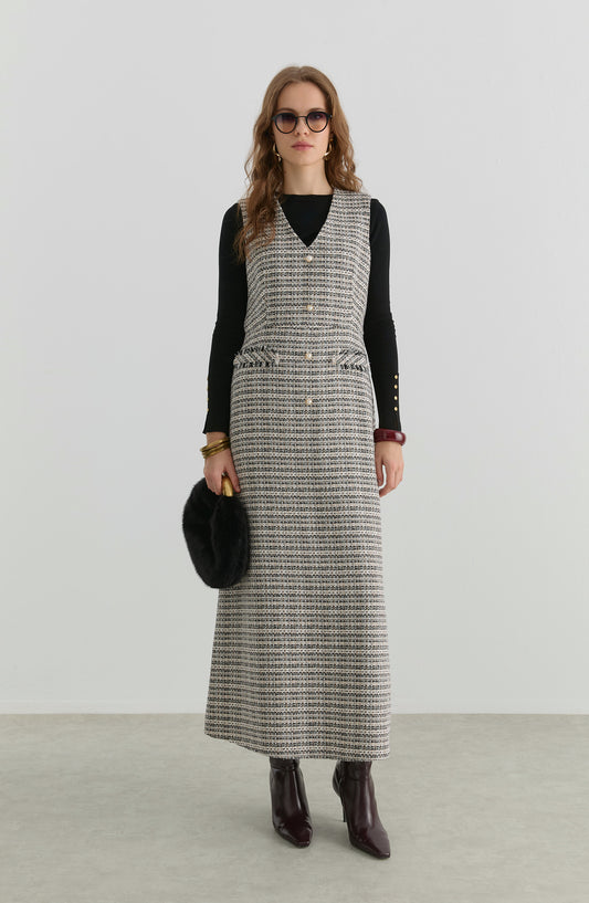 İnci Düğmeli Siyah Tüvit Jile