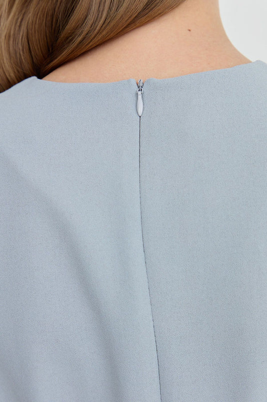 Omuz Büzgülü Bağlamalı Basic Tunik Ice Blue