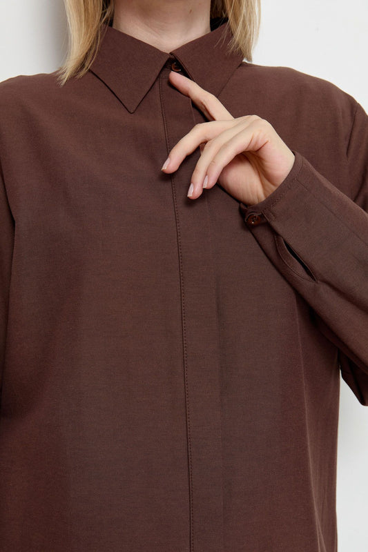 Midi Basic Pamuk Tunik Kahverengi