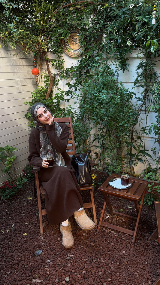 Basic Yumoş Kahverengi Triko Etekli İkili Takım