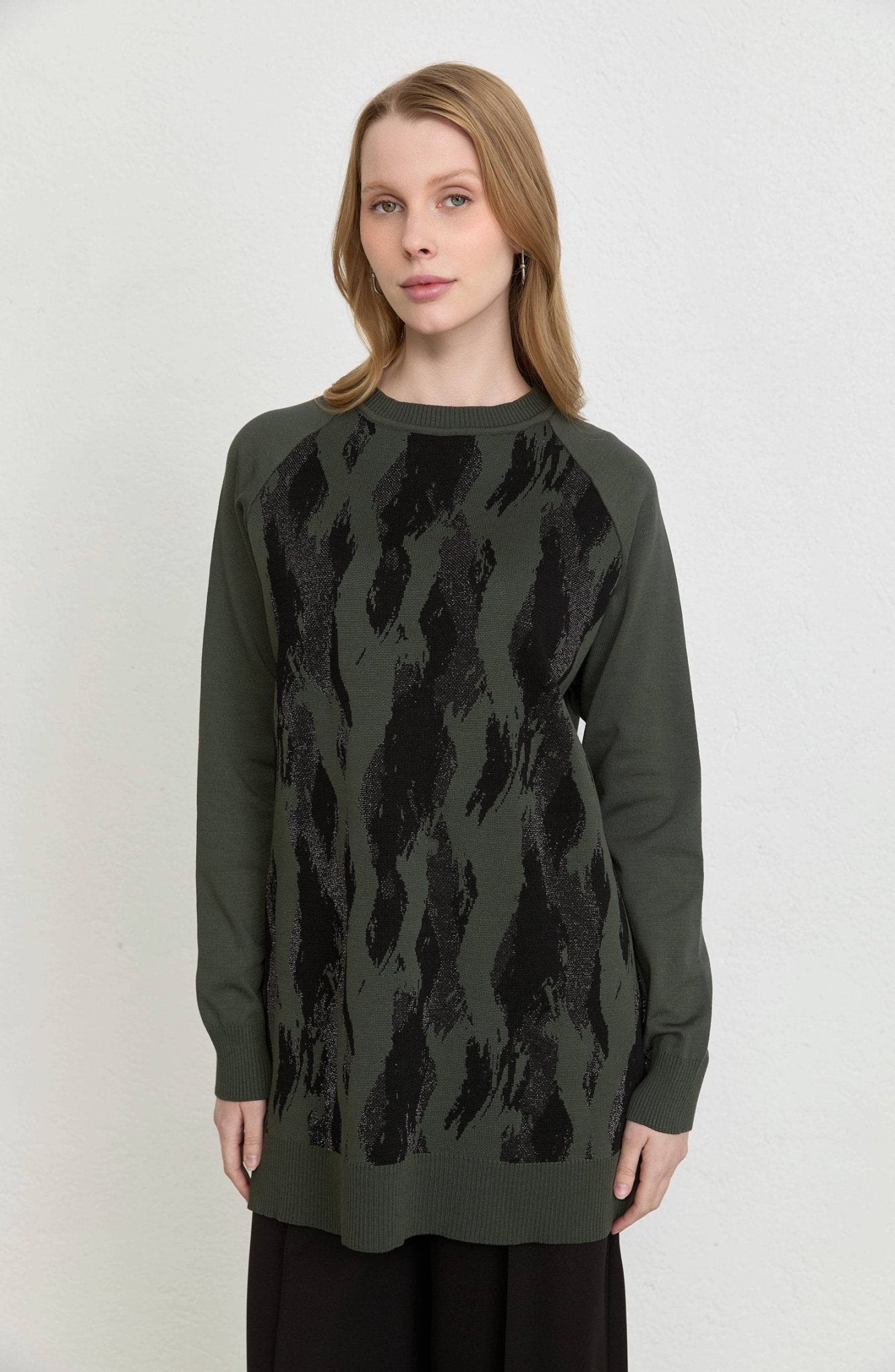 Abstract Desen Haki Merserize Triko Tunik - Fatma Atasoy