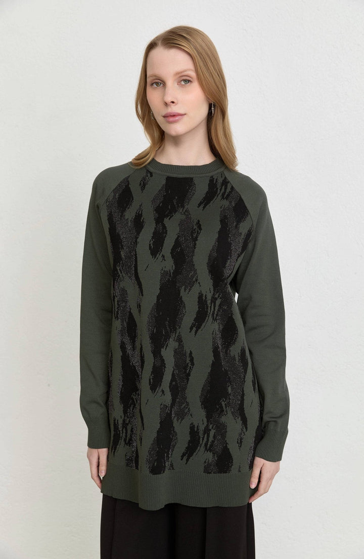 Abstract Desen Haki Merserize Triko Tunik - Fatma Atasoy