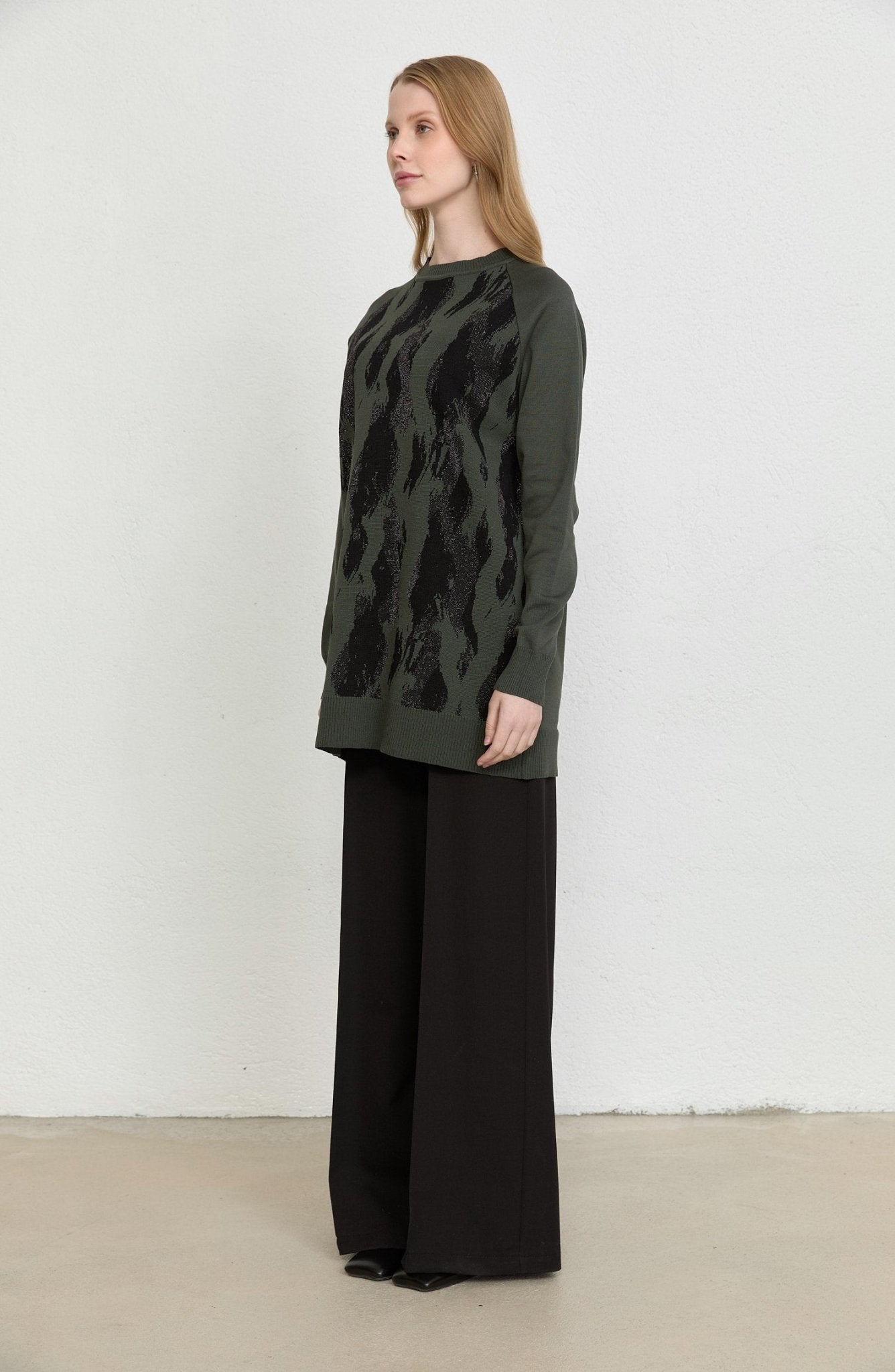 Abstract Desen Haki Merserize Triko Tunik - Fatma Atasoy
