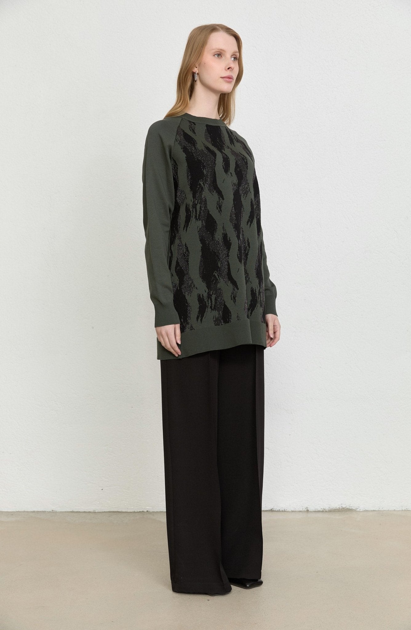 Abstract Desen Haki Merserize Triko Tunik - Fatma Atasoy