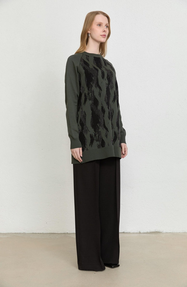 Abstract Desen Haki Merserize Triko Tunik - Fatma Atasoy